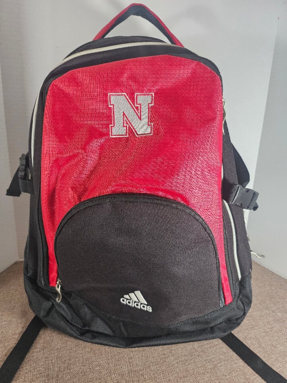 Adidas Nebraska Huskers Red & Black Large Backpack Embroidered "N" Padded Straps